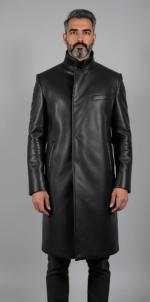 Black Lambskin Hair Leather Trench Coat
