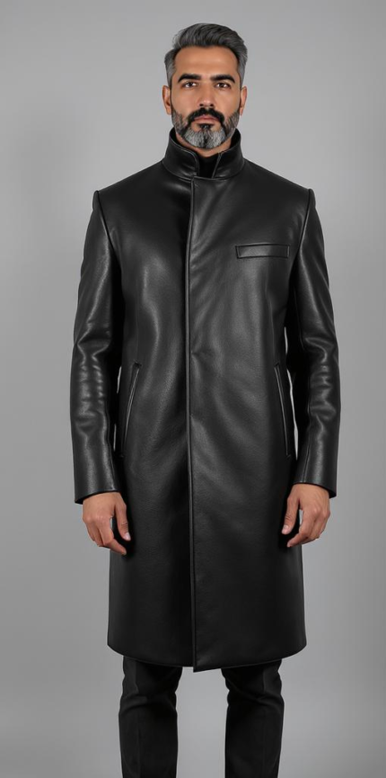 Black Lambskin Hair Leather Trench Coat