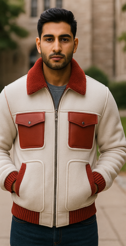 Shearling Red and White Leather Jacket