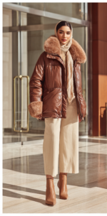 Brown Leather Puffer Jacket