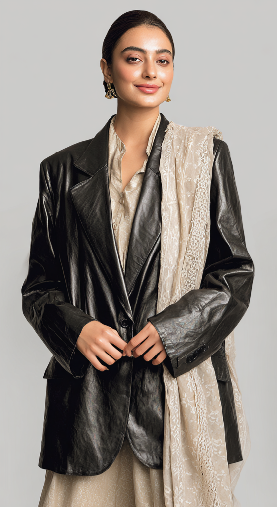 Hailey Bieber Oversized Leather Blazer