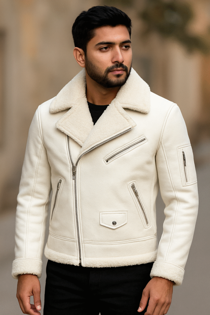 men's white leather jacket