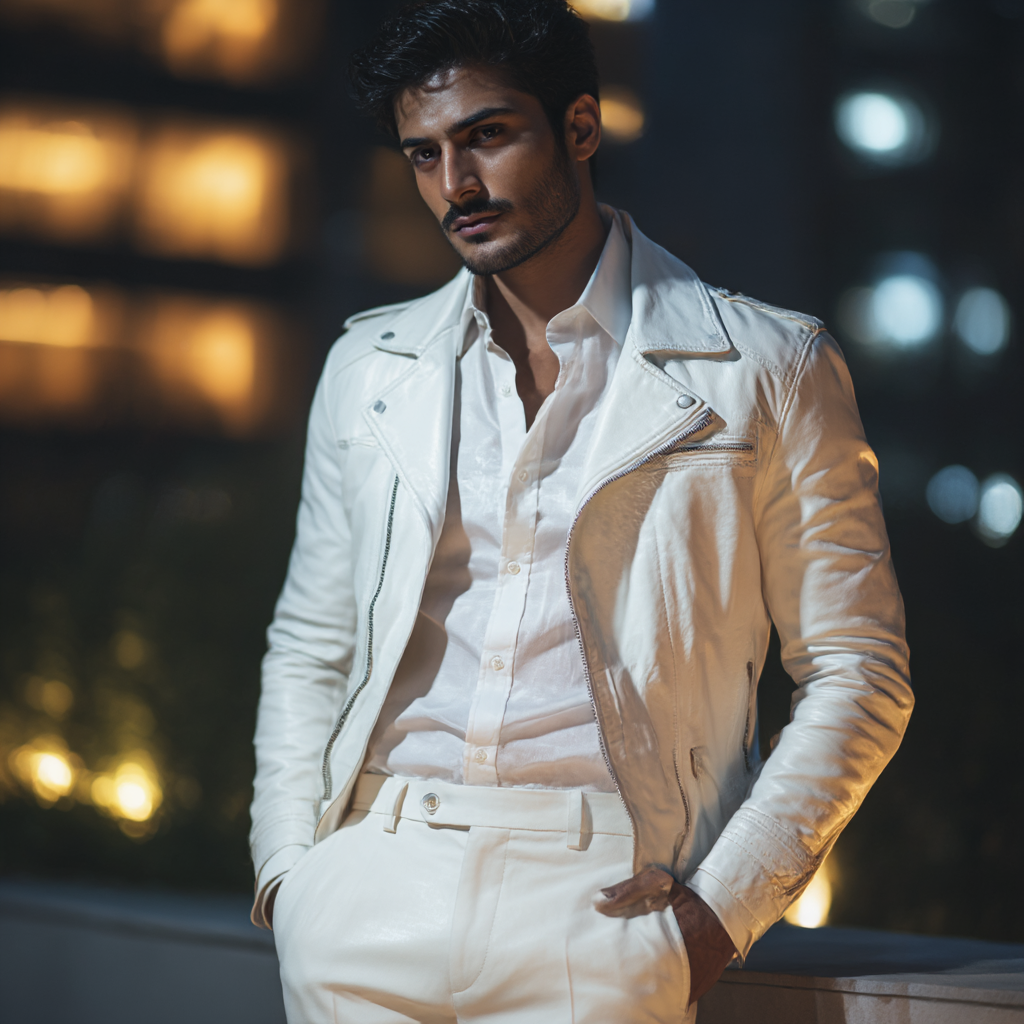 Men’s White Leather Jacket