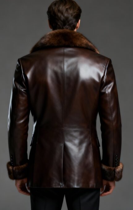 luxury leather jackets, Italian calfskin leather jacket, mink fur jacket, handcrafted leather jacket, made-to-order jacket, premium men’s jacket, elite fashion jacket, bespoke leather jacket, high-end leather jacket, executive style jacket, dark brown leather jacket, luxury winter jacket, FIA Enterprises jacket, statement jacket, luxury menswear