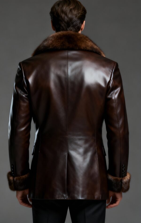 luxury leather jackets, Italian calfskin leather jacket, mink fur jacket, handcrafted leather jacket, made-to-order jacket, premium men’s jacket, elite fashion jacket, bespoke leather jacket, high-end leather jacket, executive style jacket, dark brown leather jacket, luxury winter jacket, FIA Enterprises jacket, statement jacket, luxury menswear