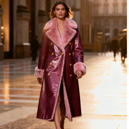Pink Italian Leather Coat