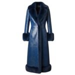 Luxury Blue Croc-Embossed Shearling Coat