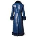 Luxury Blue Croc-Embossed Shearling Coat