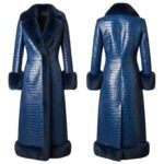 Luxury Blue Croc-Embossed Shearling Coat