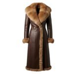 brown leather coat with fox fur trim