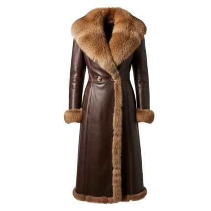 brown leather coat with fox fur trim