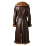 brown leather coat with fox fur trim