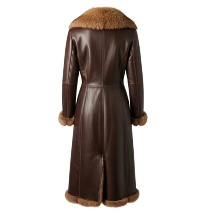 brown leather coat with fox fur trim