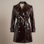 Crocodile-Embossed Leather Trench Coat