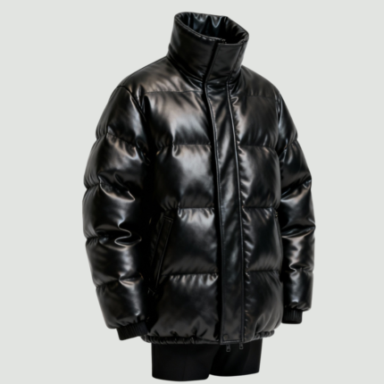 Black Leather Puffer Jacket
