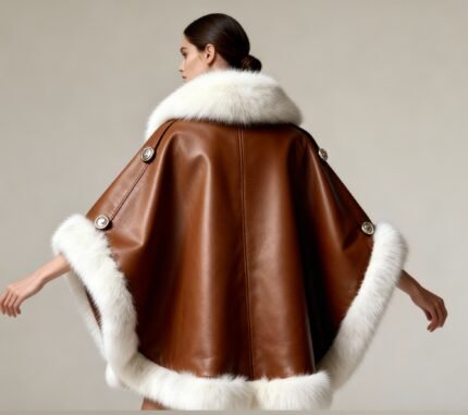 Italian Calfskin Leather Cape with Mink Fur