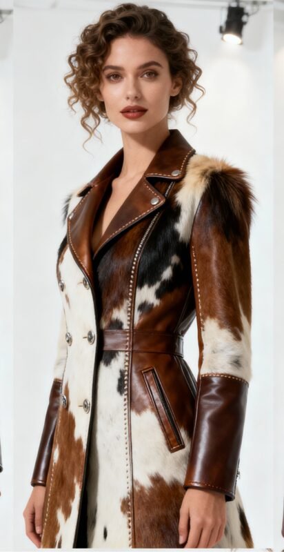 hair-on cowhide leather jacket for women
