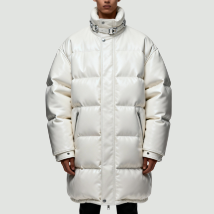 white leather puffer jacket