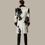 black and white cowhide leather coat