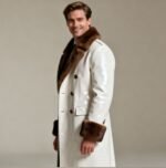 Mens White Leather Coat with Full Brown Mink Fur
