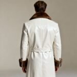 Mens White Leather Coat with Full Brown Mink Fur