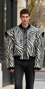 zebra print leather bomber jacket
