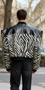 zebra print leather bomber jacket