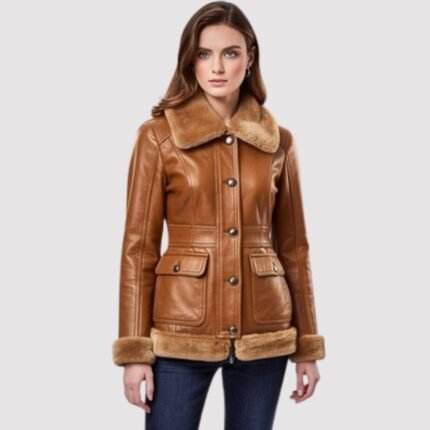Camel Brown Calfskin Shearling Jacket