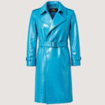 Azzurro Leather Midi Trench Coat