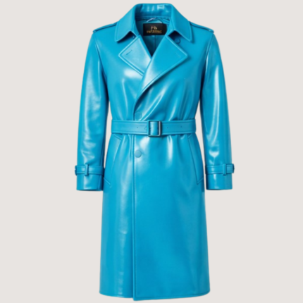 Azzurro Leather Midi Trench Coat