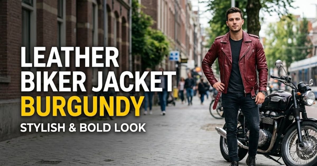 Leather Biker Jacket Burgundy  Stylish & Bold Look 